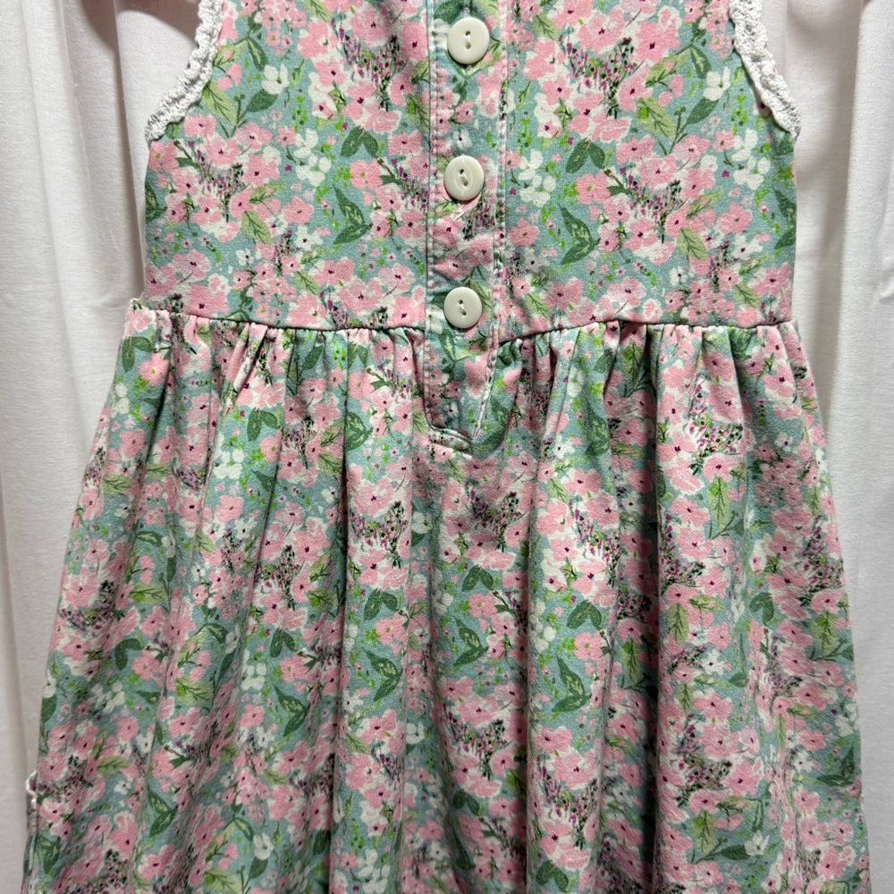 Sweet Honey Girls Floral Pink & Green Sleeveless Dress - Picture 5 of 5